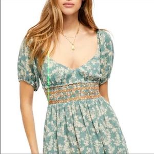 FREE PEOPLE Floral Maxi Dress, Seafoam/ Teal, White Floral Print | Women’s Large